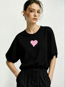 AMII | Round Neck Slouchy Sleeve Blossom Light-changing Mesh Embroidery Summer T-shirt