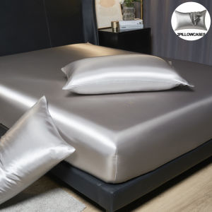Luxury Satin Fitted Sheet Set - 35cm Height King/Queen Size Includes 2 Pillowcases Timeless Elegance for Discerning Sleep