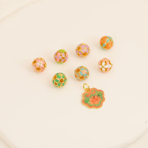 New Chinese Style 18K Enamel Flower Petal round Bead Bracelet Spacer DIY Jewelry Accessories Alloy Silver Gold Plated Fashion