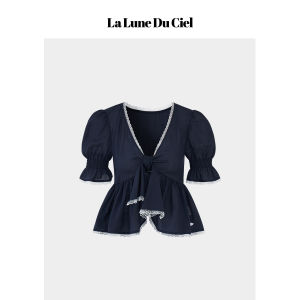 La lune Du ciel | Áo Thắt Nút Dây Vòng Cổ Pháp Viền Ren Hem Không Đều