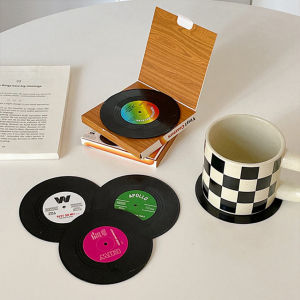 2/6 Pcs Vinyl Records Retro Tatakan Gelas Coaster Alas Gelas Tatakan Kopi Tea Coffee Cup Mat Non-Slip