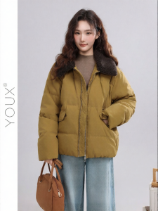 YOUXIANG | Áo Khoác Lông Vũ Ấm Áp Thicken Màu Đối Chọi Cổ Retro