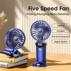Niye Mini Foldable Electric Fan Handheld Small Fan 5-speed Smart Digital Display New Multifunctional Home Outdoor Summer Electric Fan
