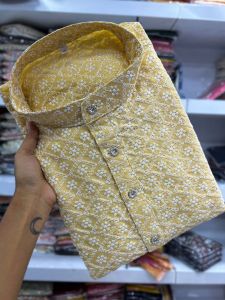 [PRE ORDER] Mono Banglori with chikan schifli Work Long Gents kurta with chikan schifli Work