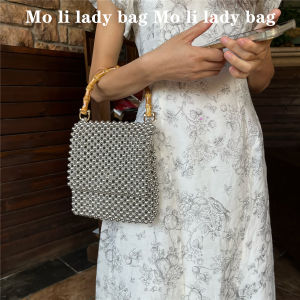 New Chinese Style Handmade Beaded Pearl Handbag Bamboo Node Retro Metal Feel High End Small Square Bag Casual Youth Leisure