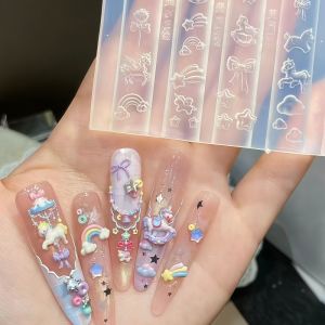 Dreamy Unicorn Rainbow Horse Bowtie Candy Bean Carousel Cute Rabbit 3D Nail Art Decorations DIY Transparent Silicone Mold