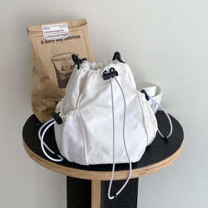 Nylon Bucket Bag with Drawstring Outdoor Sports Casual Fashionable Crossbody Bag Small Design Sensation Korean Style