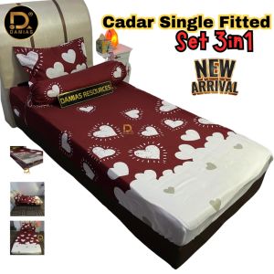 Cadar Fitted Aizhuo Getah Bujang Single Safiyya Collection Set 3 in 1 Cotton Ready