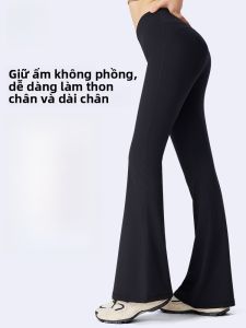 MiiOW | Quần dài tập yoga Shark dày lót lông cừu cạp cao cho nữ mùa thu đông mới quần dài thể thao màu đen