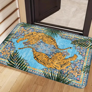 VIKAMA Vintage Tiger Print Doormat Non-Slip Washable Floor Mat for Entryway Porch Front Door Home Decor