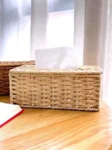 Minimalist Nordic Rattan Tissue Box Hand-woven Car Tissue Box Holder Napkin Storage Box Organizer