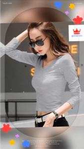 [ Hàng Hot  ] Áo Thun Croptop Cổ Tim Dài Tay Dáng Ôm Body Vải Co Giãn Màu Trơn Basic Trẻ Trung