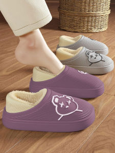 รองเท้าแตะผ้าฝ้ายกันน้ำสำหรับผู้หญิงในบ้านฤดูใบไม้ร่วงและฤดูหนาวปี 2024 รองเท้าแตะแบบมีหัวรองเท้าแบบสวมสำหรับใส่ในบ้านและกลางแจ้งกันลื่น