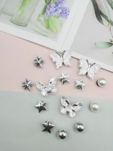 14PCS Bling Rhinestone Butterfly ABS Shoe Charms Accessories Bling Star Clogs Shoe Buckle DIY Decorations Faux Pearl Shoe Clips