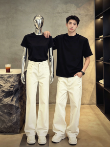 Padded Short Sleeve T-Shirt Cotton Straight Leg Jeans Set