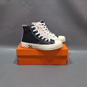 SEPATU CNVRS 70S HIGH X OFF WHITE BELANG HITAM PUTIH SOL OREN GLOSSY 37-43