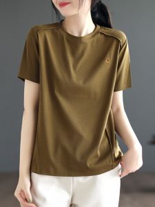 Stylish Casual round Neck Short Sleeve T-Shirt Womens plus Size Conceals Flattens Slimming Top for Summer New 2025