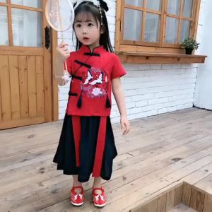＜915＞2024 New Childrens Tang Costume Suit Boys and Girls Chinese Style Two-Piece Set Baby Han Chinese Costume Short Sleeve Suit Fashion
