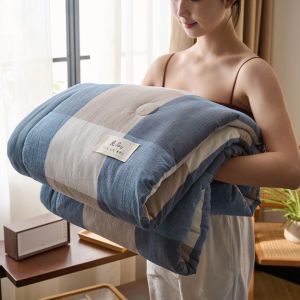 Dansunreve Plaid Quilt Blanket Japanese Style Thin Quilt Washed Cotton Soft Air conditioner Quilt Single Queen King