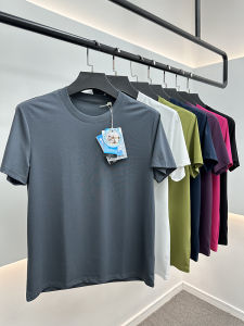 Linen Mixed Comfortable Breathable Mens T-Shirt round Neck Short Sleeve Summer Cool Sensation Skin-Friendly Solid Color Versatile