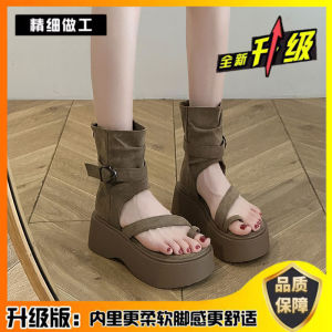 Womens Roman Style Thick Heel Sandals Summer New Style Soft Bottom Toe Covering High Heels Casual Comfortable Leather