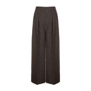 Lace Spliced Silk and Wool High Waist Straight Wide Leg Trousers