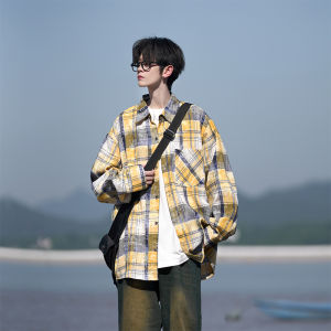 Tonlion Group Desso Gingham Long Sleeves Shirt Mens Spring and Autumn Japanese Style Stylish Niche Shirt Baggy Coat