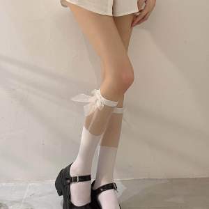 Feelme KK-226 Kaos Kaki setengah transparan bow lolita maid cosplay pita