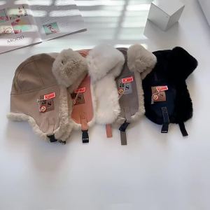 Lelaki Luar Musim Sejuk Topi Juruterbang Rusia Topi Pengebom Fesyen Wanita dengan Surat Pelabelan Kapas Bulu Tiruan Lembut Hangat Perangkap Ushanka