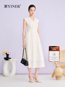 V-Neck Acetic Mixture Fabric Waist-High Cinched Dress