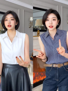 เสื้อกั๊กแขนกุดคอปกพับหลวมๆ สบายๆ สำหรับผู้หญิง ฤดูใบไม้ผลิ 2025 เสื้อเชิ้ตแขนกุดแบบสวมใส่ในฤดูใบไม้ผลิ ฤดูร้อน ฤดูใบไม้ร่วง ฤดูหนาว