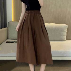 Quần Dài Ống Rộng Bằng Lụa Băng Mùa Hè Cho Nữ Quần Áo Đa Năng Mỏng Thường Ngày Cạp Cao Dài Đến Mắt Cá Chân