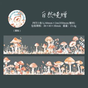 2M 1 roll Rainy season series Mushroom PET tape Retro cute water theme fastener 40mm*2m light glue