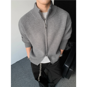 Cleanfit Black High Collar Cardigan Mens Style American High Street Knitted Outerwear Autumn Season Fashionable And Warm