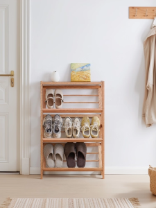 Slim Wooden Shoe Cabinet Japanese Style Entrance Hallway Childrens Home Use Diagonal Placement Design Ultra-Thin Shoe Rack