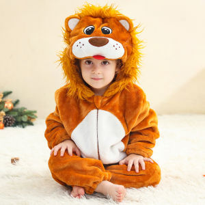Michley | MICHLEY Monkey Lion Capybara Baby Rompers Clothes Hooded Flannel Cosplay Toddler Pajamas Bodysuit Jumpsuit Costume For Kid Boy