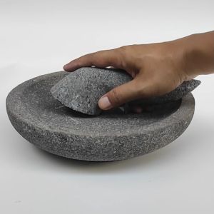Cobek Batu Asli + Ulekan Munthu Muntu Asli Muntilan Merapi - 24 cm