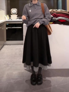 Black Plaid A-Line Mini Skirt Womens Spring Autumn High Waist Drapey Slimming Half Skirt Fashionable Versatile Commute Style