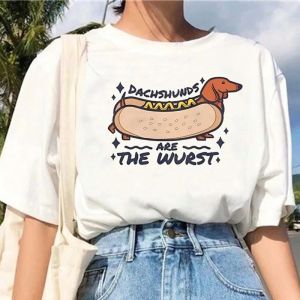 Sausage Dog Streetwear Fashion Women T-Shirts Harajuku Kawaii Clothes Short Sleeve Summer Tees Casual Korean Female Tops O-Neck