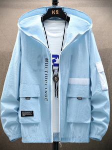 Summer Ultra-Thin Ice Silk Mens Outdoor Jacket UV Protection Fashionable Anti-Uv Clothing Standard Fit Long Sleeve Zipper Closure