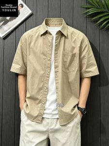 YOULIN | Khaki Retro Workwear Short Sleeve Shirt Men Summer Cotton