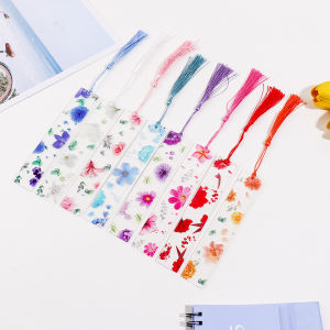 Acrylic Floral Bookmark with Tassel Watercolor Flower Print Aesthetic Stationery for Reading Students