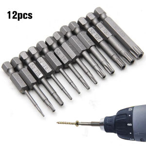 12 PCS Hollow Star Screwdriver Set – 50mm Length S2 Hex Handle Drill Bit Set for Electric Tools