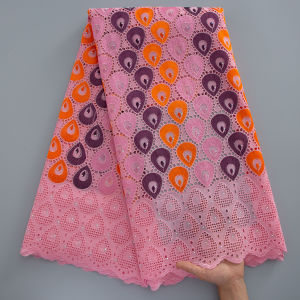 African Cotton Lace Fabric – Vibrant Yellow and Purple Peacock Pattern Exquisite Embroidery Swiss Voile Lace For Fashion DIY