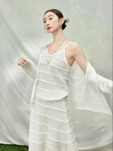 SUSHE | Autumn French Lace Camisole and Knitted Cardigan and A-Line Skirt Set