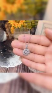 Huitan Cute Round Shaped Pendant Necklace with Full CZ Stone for Women Delicate Accessories Party Daily Wear Trendy Jewelry Gift