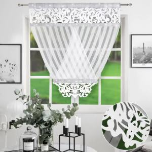 1PC Hollow Cutout Sheer Curtain With Silver Trim Light Filtering For Cafe Kitchen And Living Room Lovely Housewarming Gift