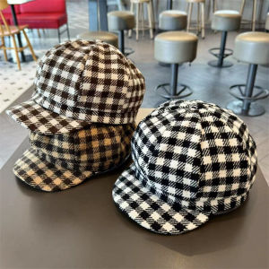 Trendy Korean Style Childrens Beret Hat Baby Plaid Octagonal Painters Cap Spring Autumn Small Kids Woolen Newsboy Duckbill Hat