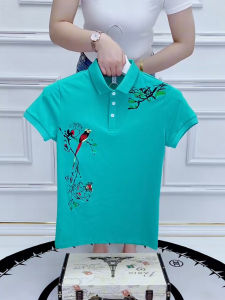 Chinese Style Embroidery Short-Sleeved Mens Summer New Arrival Internet Hot T-shirt Social Guy Polo Shirt Slim-Fit Half-Sleeve Casual