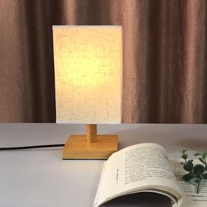 Nataku โคมไฟตั้งโต๊ะ โคมไฟหัวเตียง ไฟหัวเตียง ใช้หลอดไฟ E27 Wooden Table Lamp